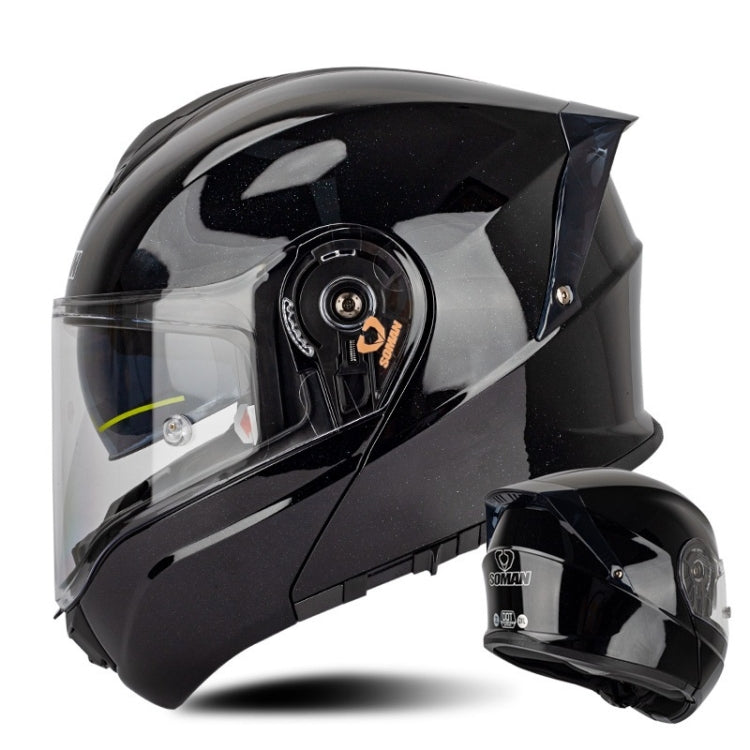 SOMAN Racing Motorcycle Double Lens Riding Safety Helmet, Size: M(Bright Black) - Helmets by SOMAN | Online Shopping South Africa | PMC Jewellery | Buy Now Pay Later Mobicred