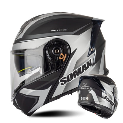 SOMAN Racing Motorcycle Double Lens Riding Safety Helmet, Size: L(Silver Gray Black Vision) - Helmets by SOMAN | Online Shopping South Africa | PMC Jewellery | Buy Now Pay Later Mobicred
