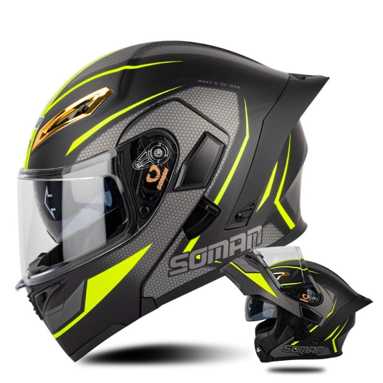 SOMAN Motorcycle Dual Lens Riding Peel-Off Full Coverage Helmet, Size: M(Black Yellow Track) - Helmets by SOMAN | Online Shopping South Africa | PMC Jewellery | Buy Now Pay Later Mobicred