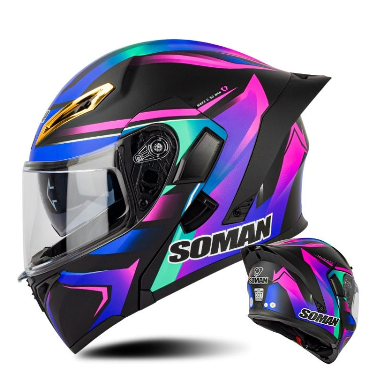 SOMAN Motorcycle Dual Lens Riding Peel-Off Full Coverage Helmet, Size: XXL(Sapphire Vision) - Helmets by SOMAN | Online Shopping South Africa | PMC Jewellery | Buy Now Pay Later Mobicred