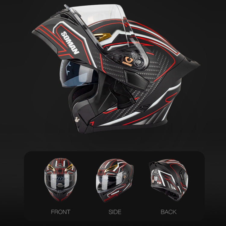 SOMAN Motorcycle Dual Lens Riding Peel-Off Full Coverage Helmet, Size: XXL(Matt Black Red) - Helmets by SOMAN | Online Shopping South Africa | PMC Jewellery | Buy Now Pay Later Mobicred