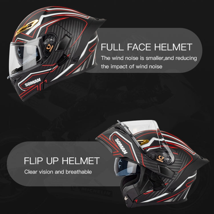SOMAN Motorcycle Dual Lens Riding Peel-Off Full Coverage Helmet, Size: XL(Matt Black Red) - Helmets by SOMAN | Online Shopping South Africa | PMC Jewellery | Buy Now Pay Later Mobicred