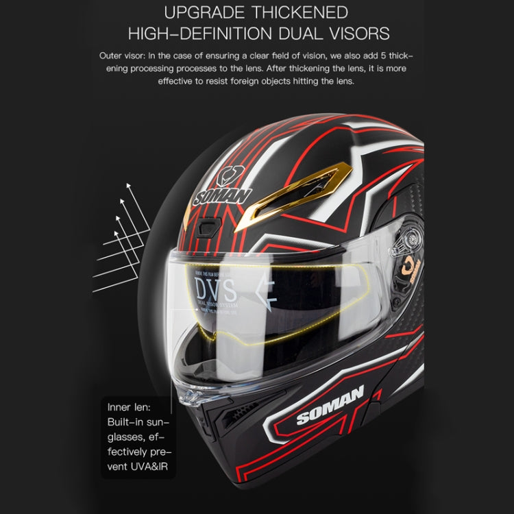 SOMAN Motorcycle Dual Lens Riding Peel-Off Full Coverage Helmet, Size: S(Red Gray Vision) - free shipping - PMC TechLife - Order now!