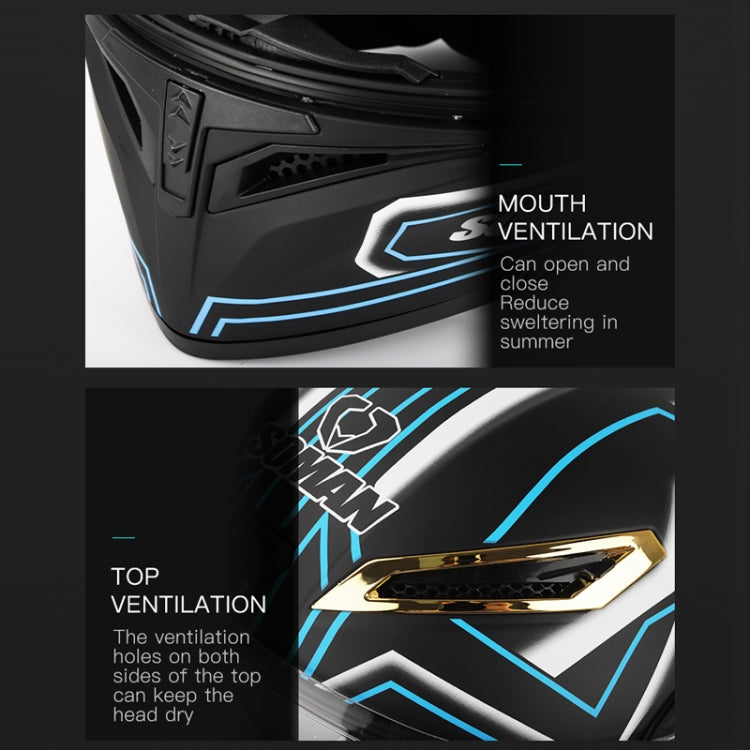 SOMAN Motorcycle Dual Lens Riding Peel-Off Full Coverage Helmet, Size: S(Bright Black Green) - free shipping - PMC TechLife - Order now!