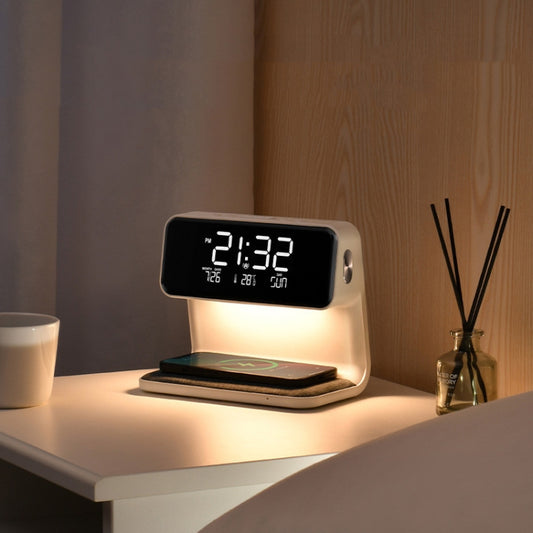 3 In 1 10W Wireless Charging Bedside Lamp LCD Screen Alarm Clock  Phone Charger,EU Plug(White) - Wireless Charger by PMC Jewellery | Online Shopping South Africa | PMC Jewellery