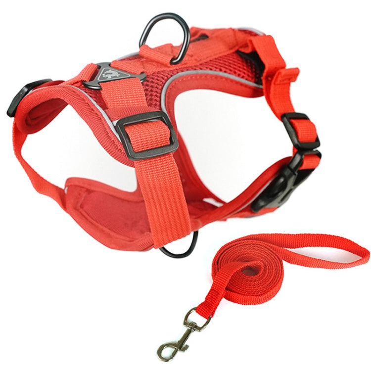 Pet Vest Harness + Traction Rope Set Reflective Breathable Dog Cat Harness, Size: L(Red) - Leashes by PMC Jewellery | Online Shopping South Africa | PMC Jewellery