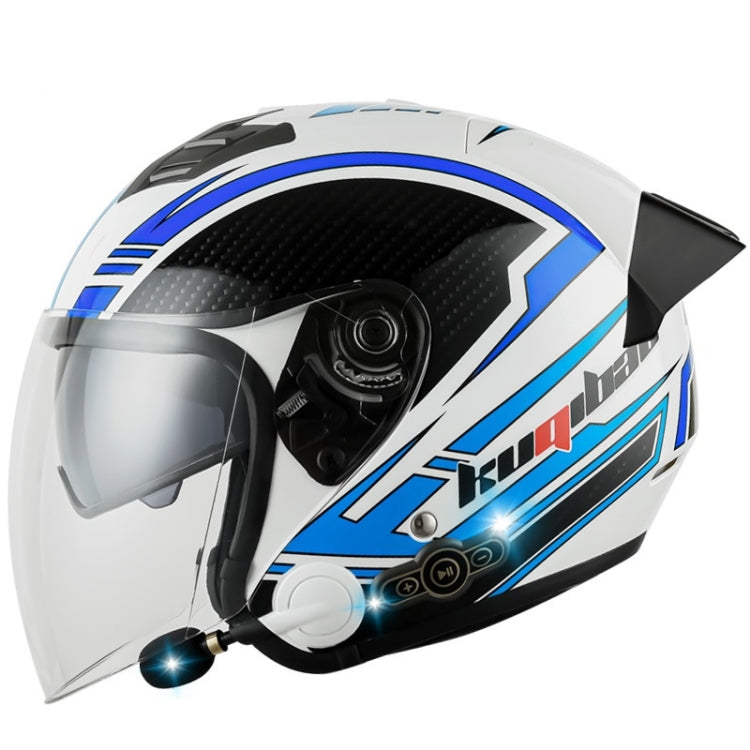 KUQIBAO Motorcycle Smart Bluetooth Sun Protection Double Lens Safety Helmet, Size: M(White Phantom Fiber+Black Tail) - Helmets by KUQIBAO | Online Shopping South Africa | PMC Jewellery | Buy Now Pay Later Mobicred