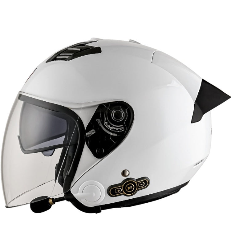 KUQIBAO Motorcycle Smart Bluetooth Sun Protection Double Lens Safety Helmet, Size: L(White+Black Tail) - Helmets by KUQIBAO | Online Shopping South Africa | PMC Jewellery | Buy Now Pay Later Mobicred