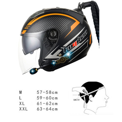 KUQIBAO Motorcycle Bluetooth Headset Double Lens Helmet With Braid, Size: M(Fruits Black Phantom Fiber) - Helmets by KUQIBAO | Online Shopping South Africa | PMC Jewellery | Buy Now Pay Later Mobicred