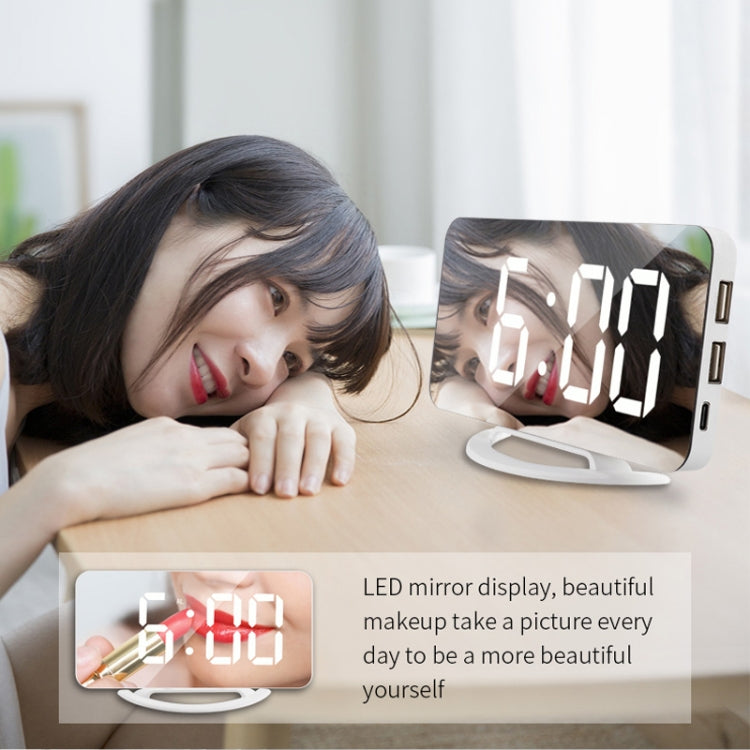 TS-8201 LED Digital Mirror Alarm Clock Big Screen Dual USB Desktop Table Clock, Color: Black Shell White Light - Alarm Clocks by PMc TechLife | Online Shopping South Africa | PMc TechLife | Buy Now Pay Later Mobicred