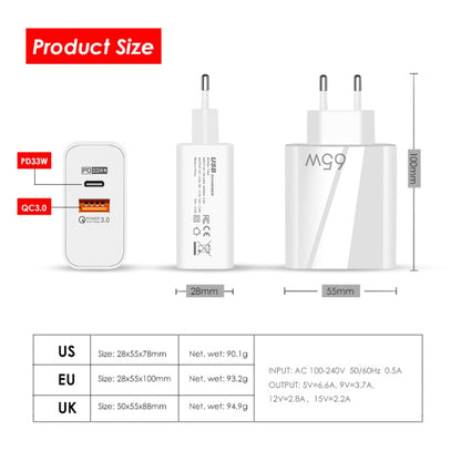 A502 65W USB-C/Type-C+USB Dual Port GaN Charger QC3.0 Laptop Universal Charger US Plug White - USB Charger by PMC Jewellery | Online Shopping South Africa | PMC Jewellery | Buy Now Pay Later Mobicred