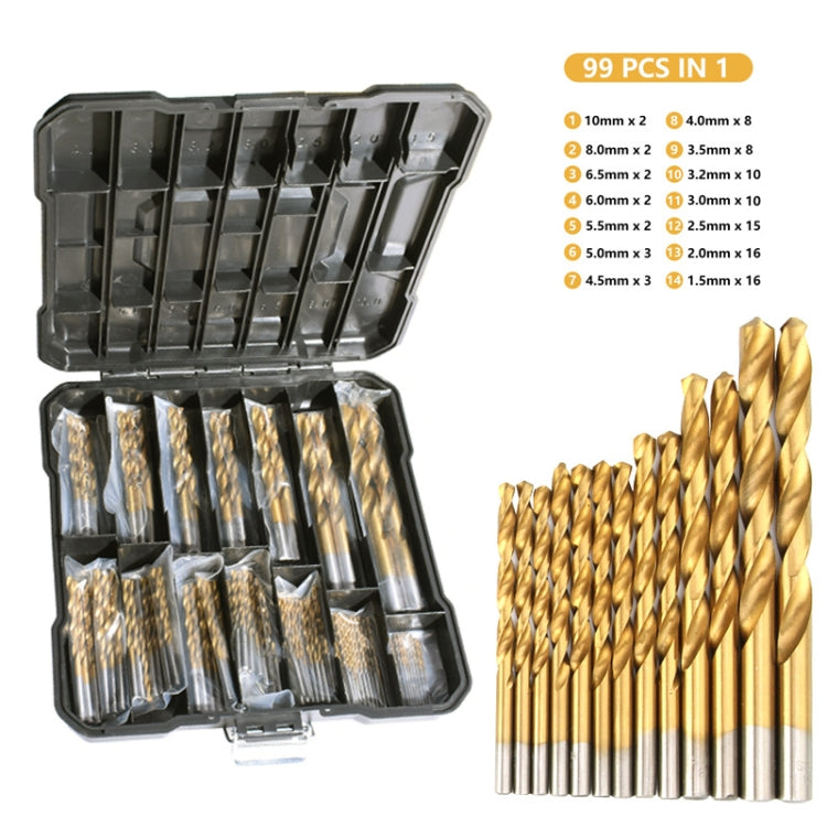 99-in-1  Titanium Drill Bit Set High-Speed Steel Drill Bits - Drill & Drill Bits by PMC TechLife | Online Shopping South Africa | PMC TechLife