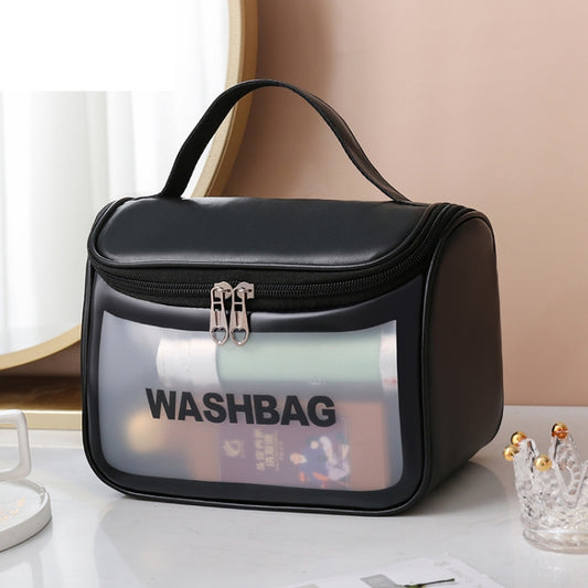 PVC Translucent Cosmetic Bag Frosted Toiletry Bag PU Flip Top Bath Bag(Black) - Storage Boxes by PMC Jewellery | Online Shopping South Africa | PMC Jewellery