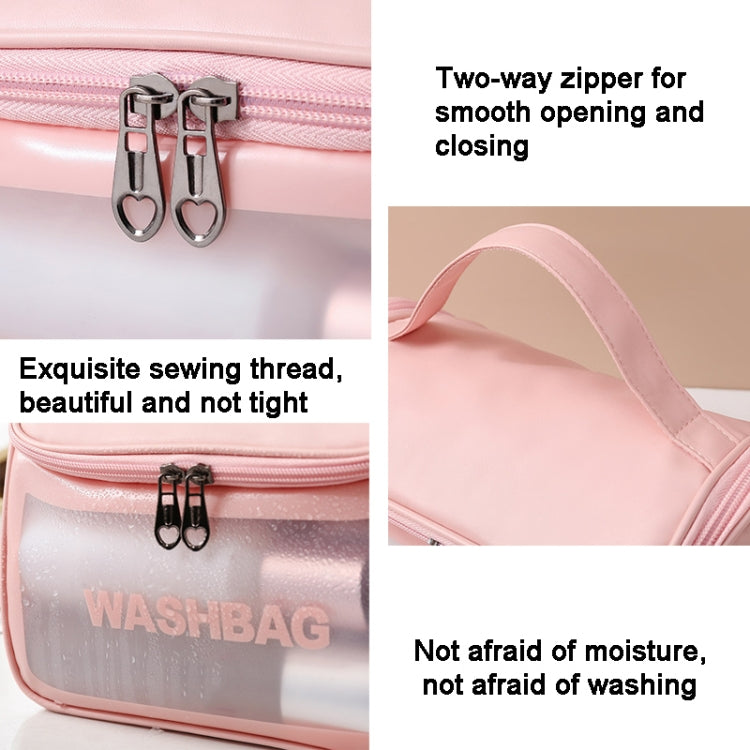 PVC Translucent Cosmetic Bag Frosted Toiletry Bag PU Flip Top Bath Bag(Pink) - Storage Boxes by PMC Jewellery | Online Shopping South Africa | PMC Jewellery