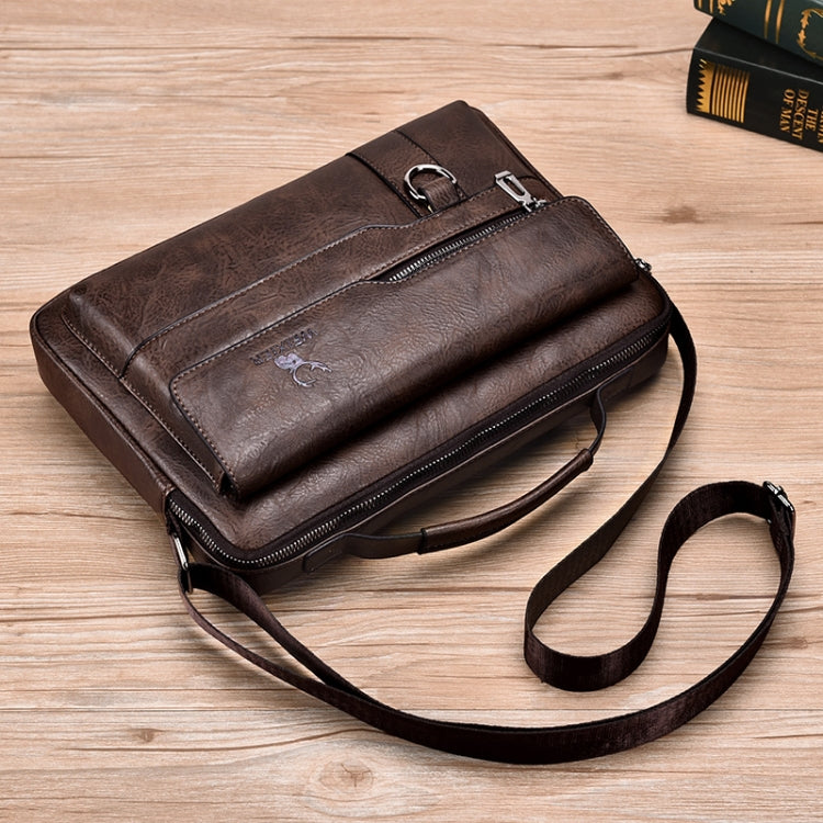 WEIXIER Men Shoulder Bag Retro Leather Laptop Business Casual Bag(Horizontal Dark Brown) - Crossbody Bags by WEIXIER | Online Shopping South Africa | PMC Jewellery