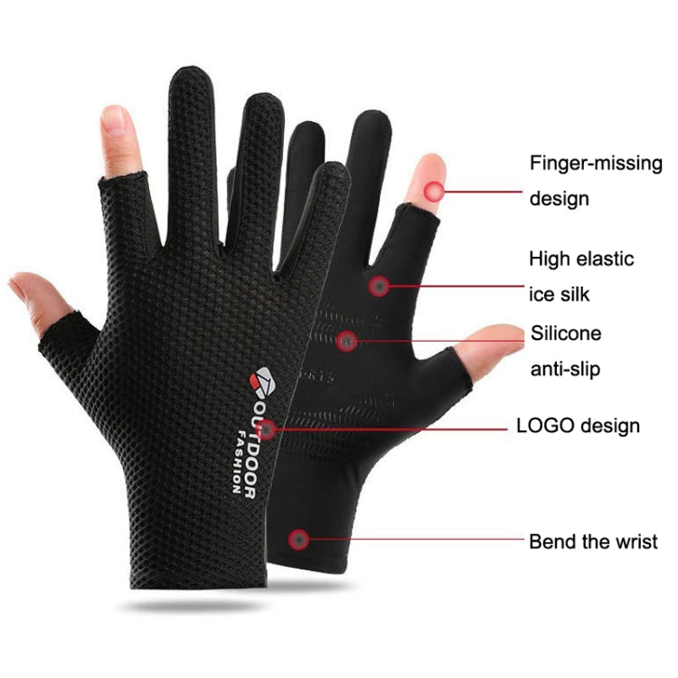 Cycling Thin Sunscreen UV Protection Mesh Breathable Ice Silk Two-finger Gloves(Grey) - Cycling Gloves by PMC Jewellery | Online Shopping South Africa | PMC Jewellery