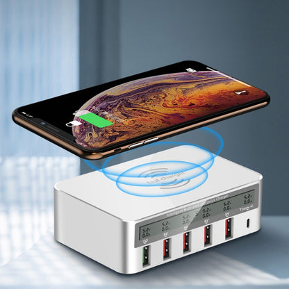 818F 5 USB Ports + Type-C Multifunctional Multi-Port Wireless Charger, Style: UK Plug (White) - Multifunction Charger by PMC Jewellery | Online Shopping South Africa | PMC Jewellery | Buy Now Pay Later Mobicred