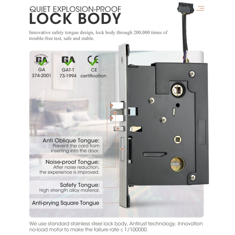 LOCSTAR  8088 RFID Card +Mechanical Key Unlock Hotel Door Lock(Matt Black) - Door Lock by LOCSTAR | Online Shopping South Africa | PMC Jewellery | Buy Now Pay Later Mobicred