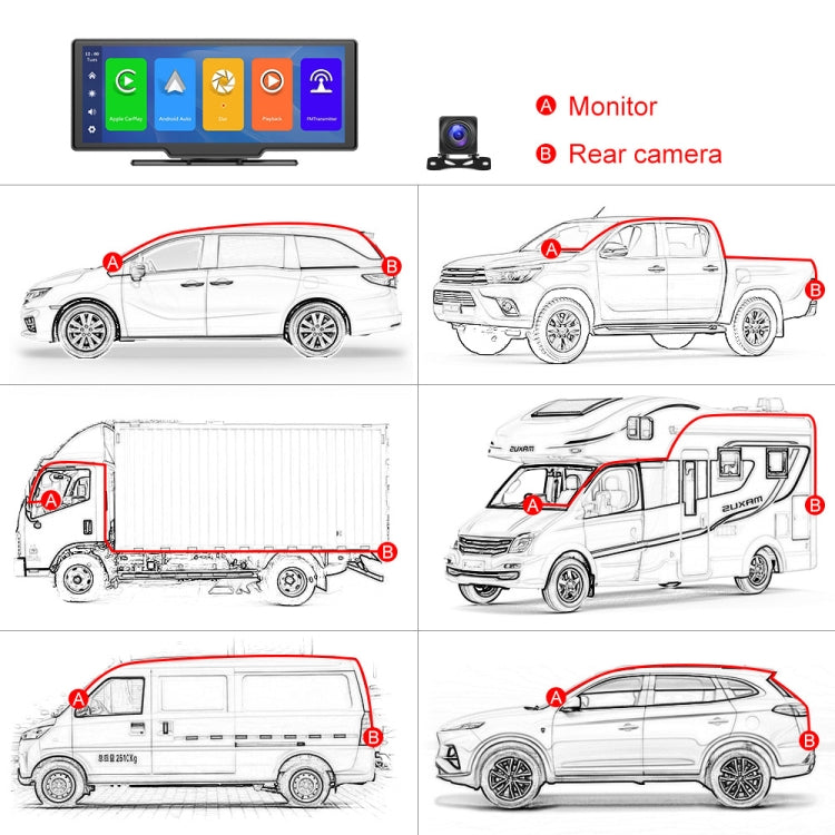 Car 10.26 Inch Portable Wireless CarPlay Display Android Auto Mobile Phone Screen - Car MP3 & MP4 & MP5 by PMC TechLife | Online Shopping South Africa | PMC TechLife | Buy Now Pay Later Mobicred