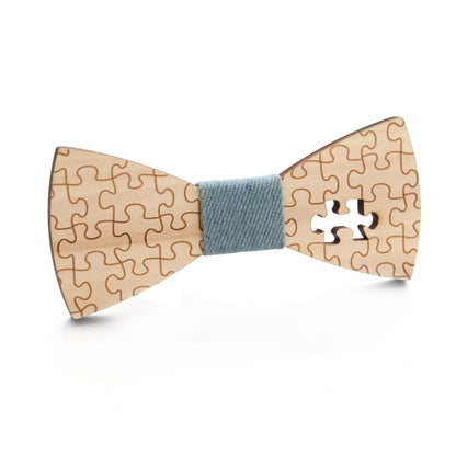 Wooden Bow Tie Men Bow Clothing Decoration, Color: Puzzle Blue - Tie clip by PMC Jewellery | Online Shopping South Africa | PMC Jewellery