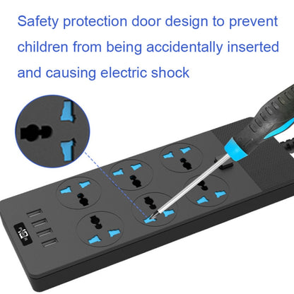 TB-T12 3000W 2m 4-USB Ports + 6-Jacks Multifunctional Flame-Retardant Socket With Switch(EU Plug) - Extension Socket by PMC Jewellery | Online Shopping South Africa | PMC Jewellery | Buy Now Pay Later Mobicred