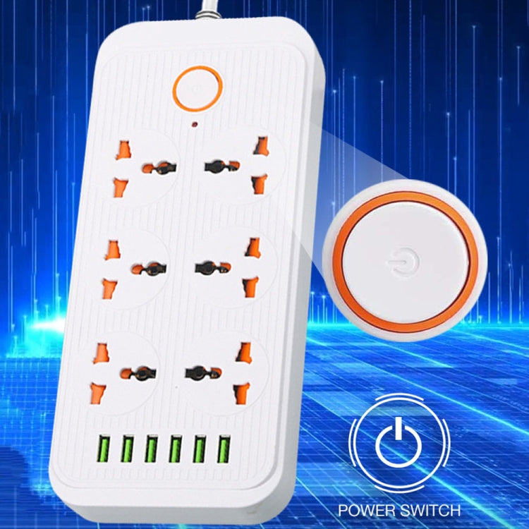 A07 2m 3000W 6 Plugs + 6-USB Ports Multifunctional Flame-retardant Socket with Switch(UK Plug) - Extension Socket by PMC TechLife | Online Shopping South Africa | PMC TechLife | Buy Now Pay Later Mobicred