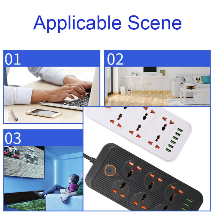 A07 2m 3000W 6 Plugs + 6-USB Ports Multifunctional Flame-retardant Socket with Switch(UK Plug) - Extension Socket by PMC TechLife | Online Shopping South Africa | PMC TechLife | Buy Now Pay Later Mobicred