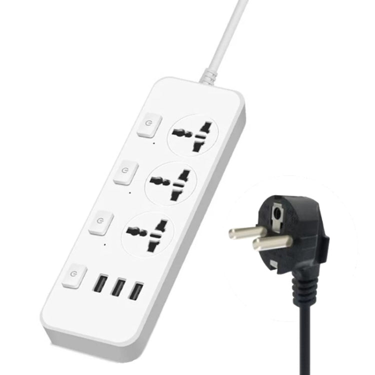 T14 2m 2500W 3 Plugs + 3-USB Ports Multifunctional Socket With Switch, Specification: EU Plug (White) - Extension Socket by PMC TechLife | Online Shopping South Africa | PMC TechLife | Buy Now Pay Later Mobicred