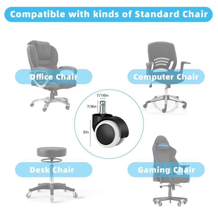 2 Inch 11 x 22mm Plunger Swivel Casters Chair Replacement Wheels(White) - Furniture Accessories by PMC TechLife | Online Shopping South Africa | PMC TechLife