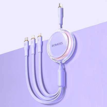 ROMOSS PD100W 3-In-1 Retractable Data Cable Type-C/USB-C To 8 Pin & Type-C & Micro Line 1.1m(Purple) - Multifunction Cable by ROMOSS | Online Shopping South Africa | PMC Jewellery | Buy Now Pay Later Mobicred