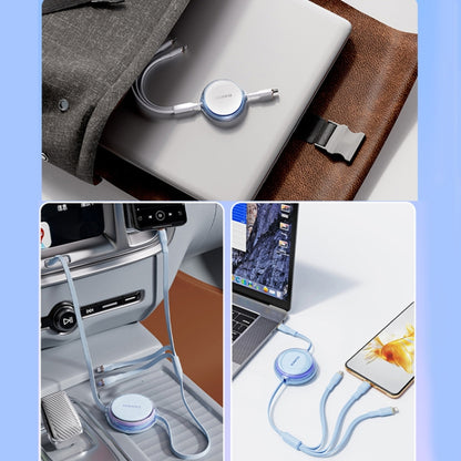 ROMOSS PD100W 3-In-1 Retractable Data Cable Type-C/USB-C To 8 Pin & Type-C & Micro Line 1.1m(Blue) - Multifunction Cable by ROMOSS | Online Shopping South Africa | PMC Jewellery | Buy Now Pay Later Mobicred