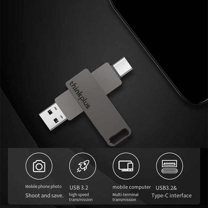 Lenovo Thinkplus MU110 USB3.2+Type-C Dual Interface Rotation Flash Drive, Size: 512GB(Grey) - USB Flash Drives by Lenovo | Online Shopping South Africa | PMC Jewellery | Buy Now Pay Later Mobicred