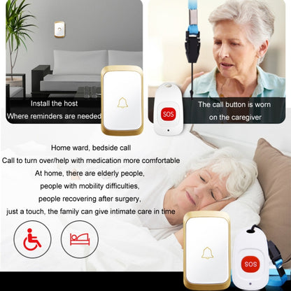 CACAZI C20 Two To Three Wireless Pager For The Elderly Home Care Waterproof Emergency Pager, EU Plug(Gold) - Wireless Doorbell by CACAZI | Online Shopping South Africa | PMC Jewellery