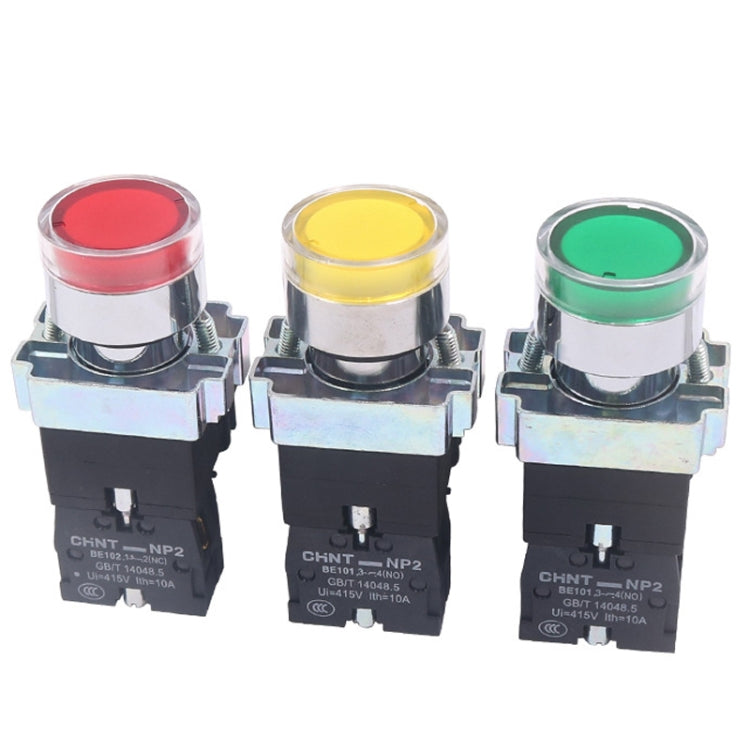 CHINT NP2-BW3563/220V 2 NO Pushbutton Switches With LED Light Silver Alloy Contact Push Button - Car Switches by CHINT | Online Shopping South Africa | PMC Jewellery | Buy Now Pay Later Mobicred