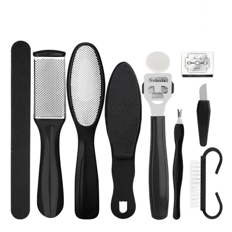 10 In 1 Foot File Clean Tool Kit Foot Care Pedicure Tools Set(Black) - Grinding Tools & Accessories by PMC Jewellery | Online Shopping South Africa | PMC Jewellery | Buy Now Pay Later Mobicred