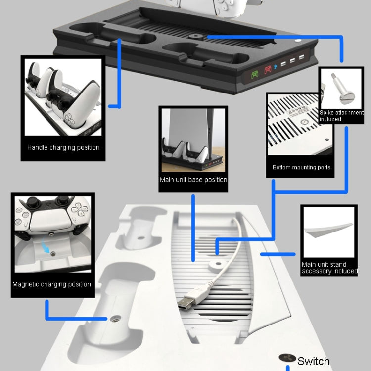 For PS5 Digital / Optical Drive Console Cooling Fan Controller Charging Base With Light Dock Stand(Black) - Charger & Power by PMC Jewellery | Online Shopping South Africa | PMC Jewellery | Buy Now Pay Later Mobicred