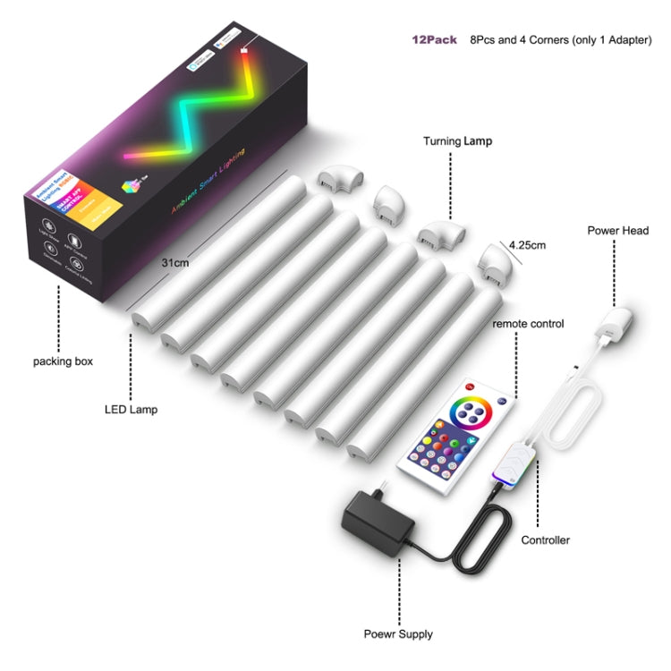 8pcs+4 Corners Bluetooth 12V RGBIC Splicing Wall Light Intelligent Remote Control Indoor Decorative Ambient Lights(EU Plug) - free shipping - PMC TechLife - Order now!