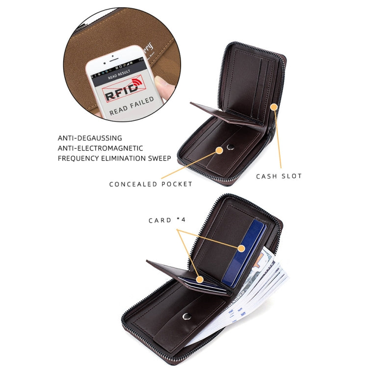 Baellerry D5106 RFID Anti-theft Retro Zipper Wallet Spliced Short Coin Purse(Black) - Antimagnetic RFID Package by Baellerry | Online Shopping South Africa | PMC Jewellery