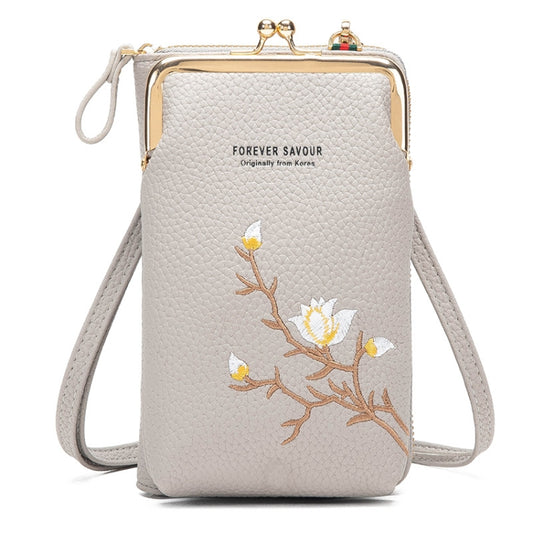 Mini Embroidered Single-shoulder Phone Bag Crossbody Long Ladies Wallet, Color: Gray - Single-shoulder Bags by PMC Jewellery | Online Shopping South Africa | PMC Jewellery