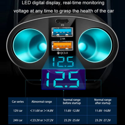 Dual USB Type-C Real-time Digital Display Cigarette Lighter Expansion Car Charger, Model: 3.1A Double A+C - Car Charger by PMC Jewellery | Online Shopping South Africa | PMC Jewellery | Buy Now Pay Later Mobicred