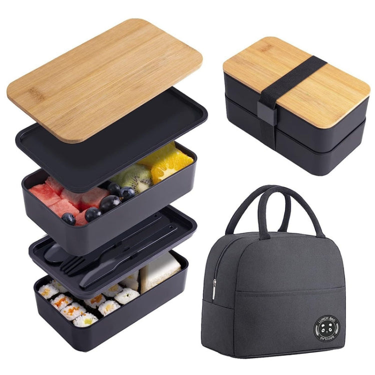 1200ml Portable Compartment Insulated Double Layer Lunch Box Microwavable Plastic Food Container, Color: With Insulation Bag White - Cutlery Sets by PMC TechLife | Online Shopping South Africa | PMC TechLife