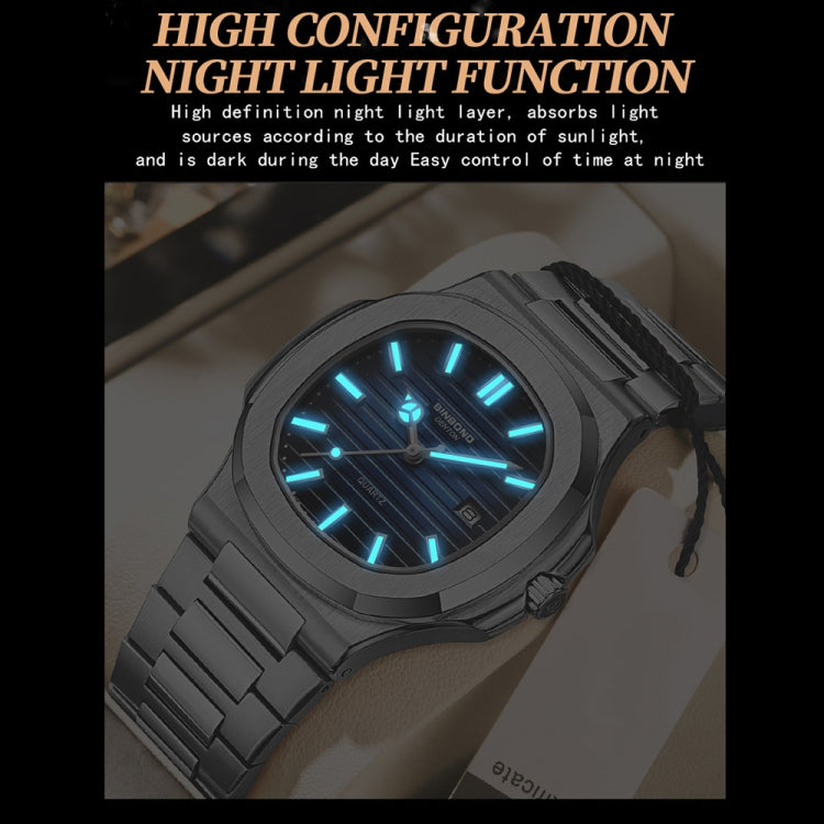 BINBOND B1885 30m Waterproof Retro Luminous Square Men Quartz Watch, Color: White Steel-Black - Metal Strap Watches by BINBOND | Online Shopping South Africa | PMC Jewellery