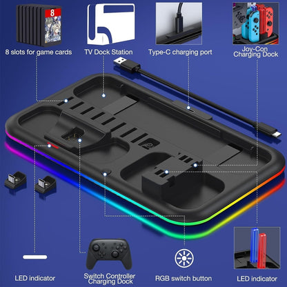 For Nintendo Switch / OLED Charging Dock Station Controller Charger with RGB Light(Black) - Charger & Power by PMC Jewellery | Online Shopping South Africa | PMC Jewellery | Buy Now Pay Later Mobicred