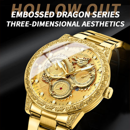 BINBOND B3030 Embossed Dragon Luminous Waterproof Quartz Watch, Color: White Steel-White - Metal Strap Watches by BINBOND | Online Shopping South Africa | PMC Jewellery