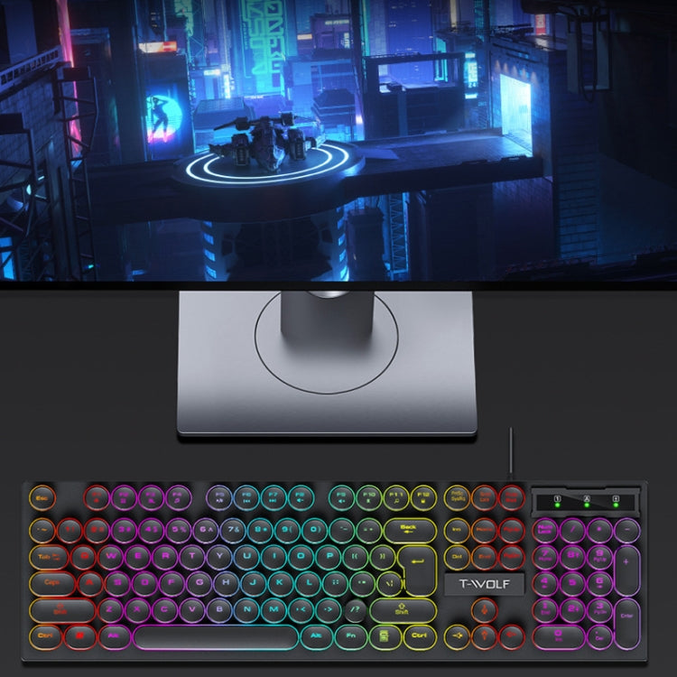 T-WOLF T80 104-Keys RGB Illuminated Office Game Wired Punk Retro Keyboard, Color: Black - Wired Keyboard by T-WOLF | Online Shopping South Africa | PMC Jewellery | Buy Now Pay Later Mobicred