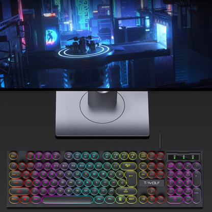 T-WOLF T80 104-Keys RGB Illuminated Office Game Wired Punk Retro Keyboard, Color: Black - Wired Keyboard by T-WOLF | Online Shopping South Africa | PMC Jewellery | Buy Now Pay Later Mobicred