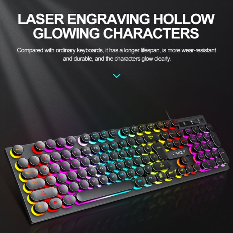 T-WOLF T80 104-Keys RGB Illuminated Office Game Wired Punk Retro Keyboard, Color: Black - Wired Keyboard by T-WOLF | Online Shopping South Africa | PMC Jewellery | Buy Now Pay Later Mobicred