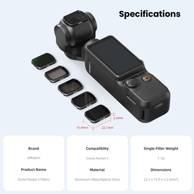 For DJI Osmo Pocket 3 aMagisn HD Double Sided Coated Filters Sports Camera Protective Goggles, Style: ND16+ND64+ND256+ND1000 - Lens Accessories by aMagisn | Online Shopping South Africa | PMC Jewellery | Buy Now Pay Later Mobicred