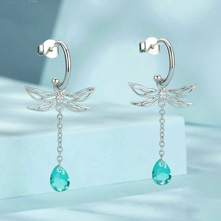 S925 Sterling Silver Platinum Plated Zircon Dragonfly Tassel Stud Earrings(SCE1699) - Stud Earrings & Earrings by PMC Jewellery | Online Shopping South Africa | PMC Jewellery