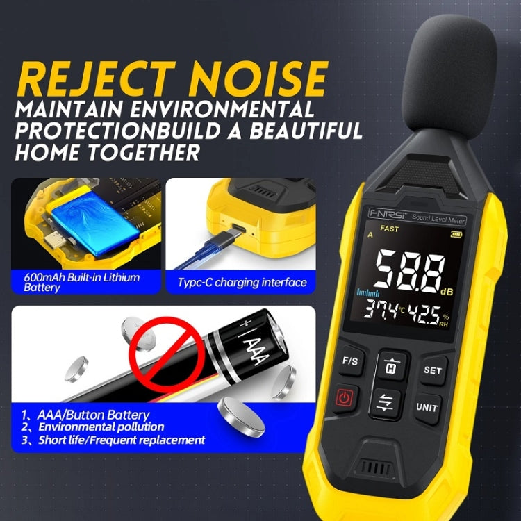 FNIRSI Noise Decibel Meter Home Volume Detector(Yellow) - Light & Sound Meter by FNIRSI | Online Shopping South Africa | PMC Jewellery | Buy Now Pay Later Mobicred